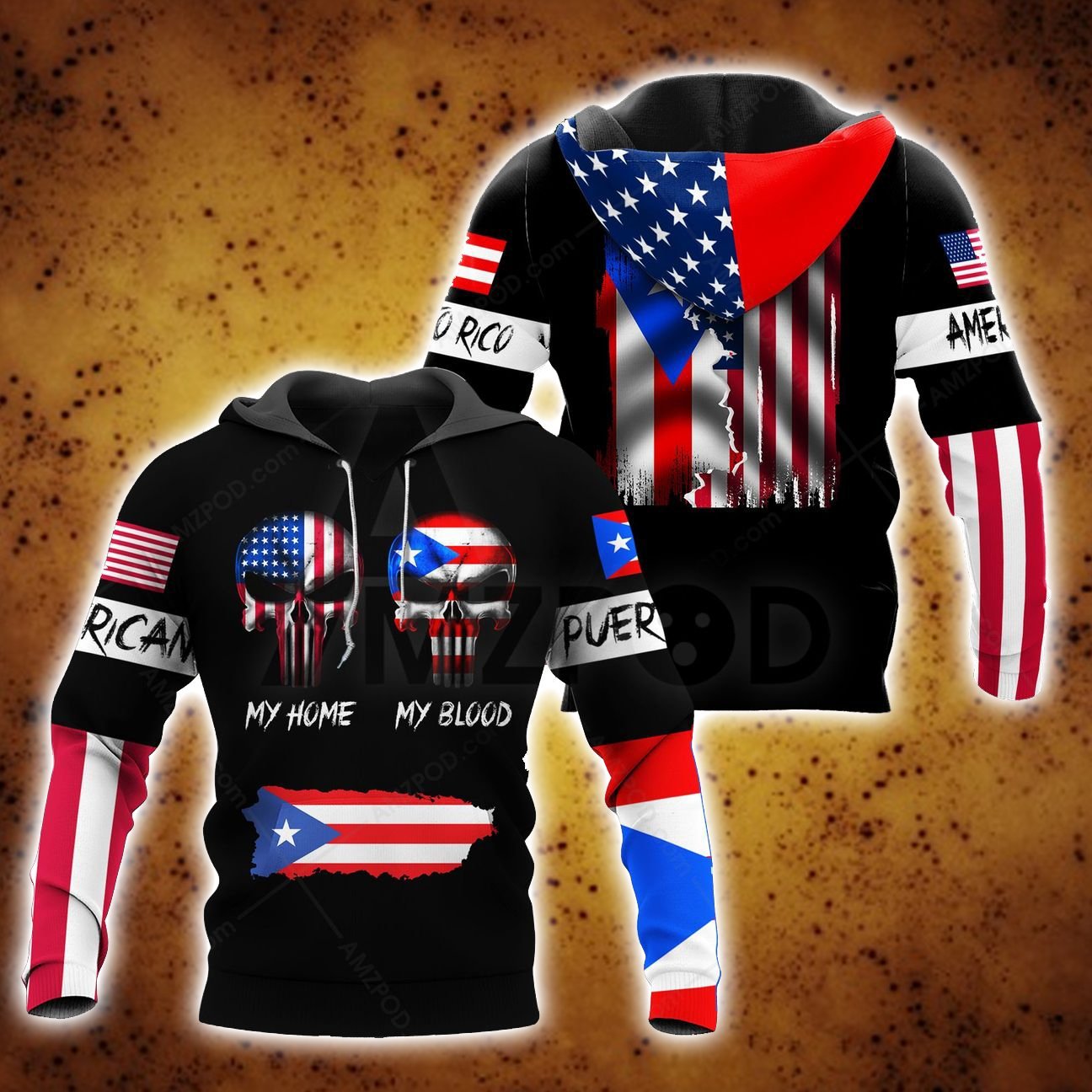 Puerto Rico And America Skull Lover Shirt TQH20061802-Apparel-TQH-Hoodie-S-Vibe Cosy™