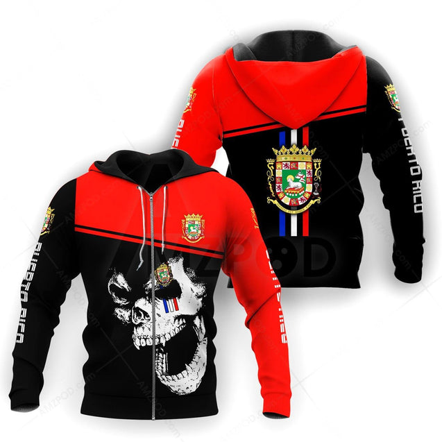 Puerto Rico Fabulous Skulls Shirt TQH20061803-Apparel-TQH-Zipped Hoodie-S-Vibe Cosy™