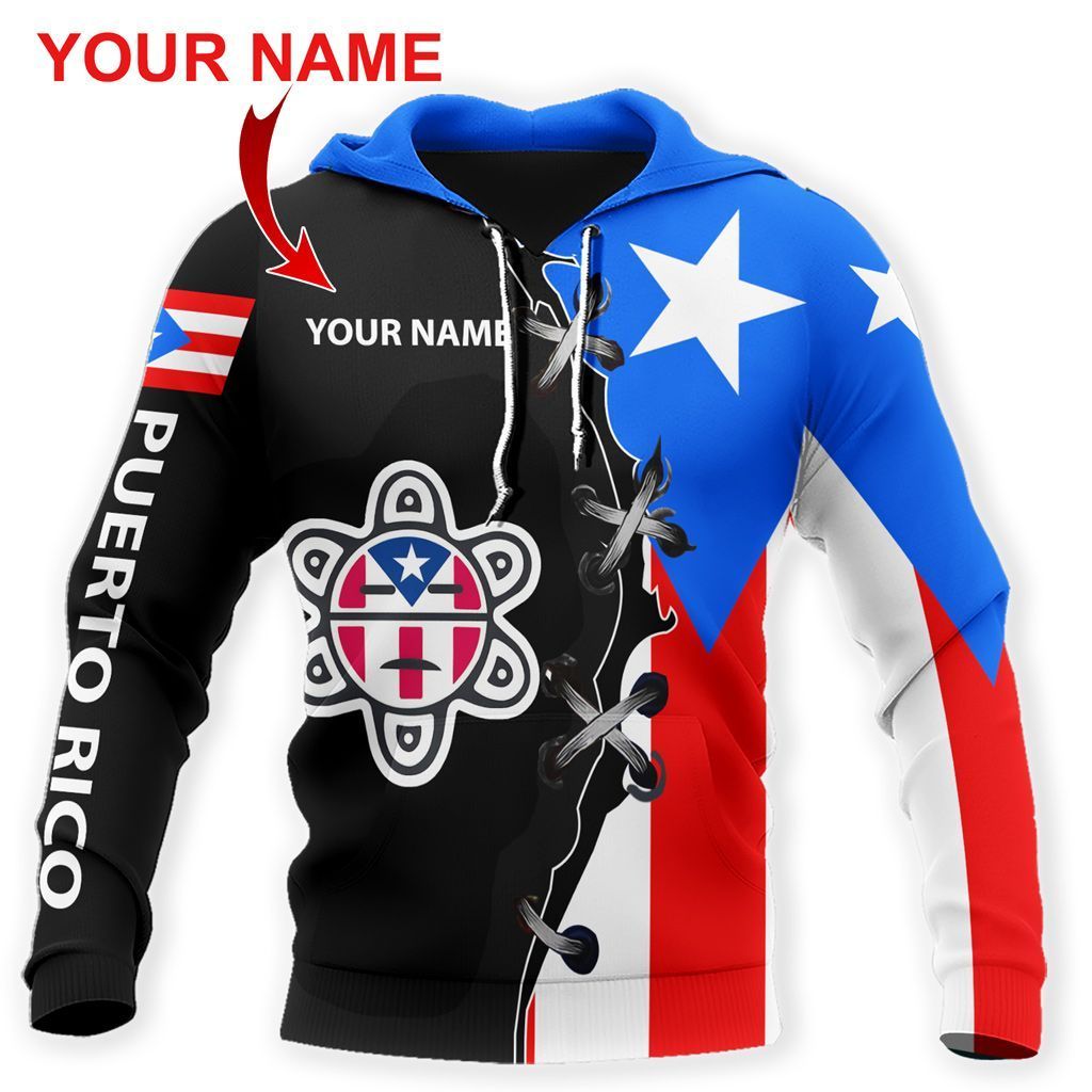 Puerto Rico Flag With Sol Taino Customize Name TQH20062205-Apparel-TQH-Hoodie-S-Vibe Cosy™