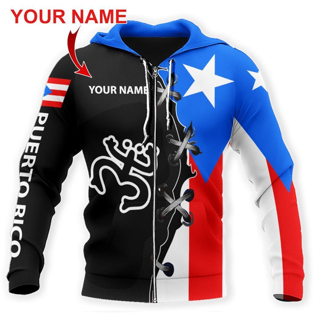 Puerto Rico Coqui Taino Customize Name TQH20062204-Apparel-TQH-Zipped Hoodie-S-Vibe Cosy™