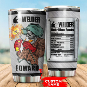 Premium Personalized 3D Printed Skull Welder Stainless Tumbler MEI