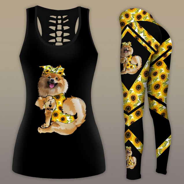 Sun Flower Pomeranian Dog COMBO TANK+LEGGING Outfit for women PL100403-Apparel-PL8386-S-S-Vibe Cosy™