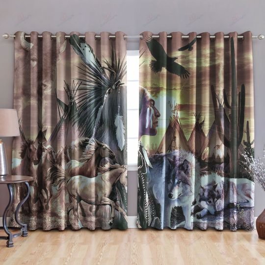 Native American Animal 3D All Over Printed Window Curtain Home Decor