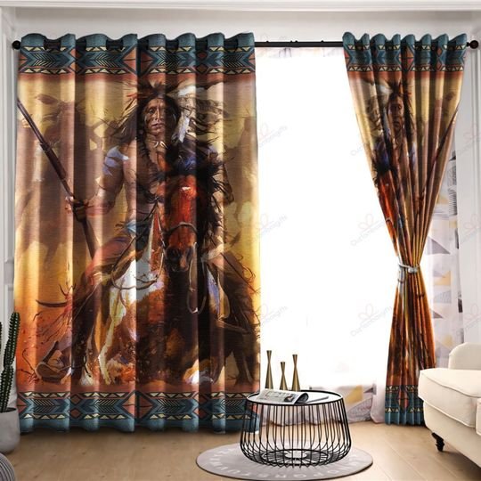 Native American Warrior 3D All Over Printed Window Curtain Home Decor
