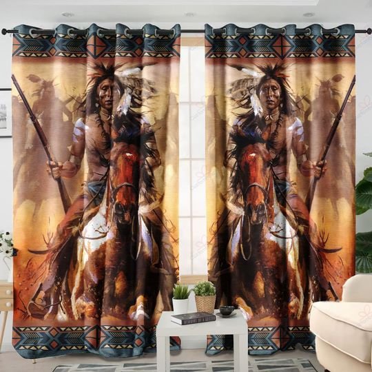 Native American Warrior 3D All Over Printed Window Curtain Home Decor