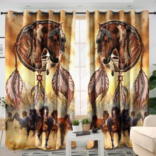 Horse Native American Dreamcatcher  3D All Over Printed Window Curtain Home Decor