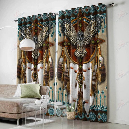 Owl Native American 3D All Over Printed Window Curtain Home Decor