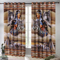 Brown Wolf Native American 3D All Over Printed Window Curtain Home Decor