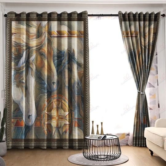 Horse Native American Vintage 3D All Over Printed Window Curtain Home Decor