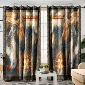 Horse Native American Vintage 3D All Over Printed Window Curtain Home Decor