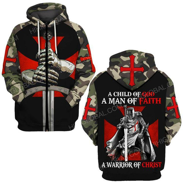 A CHILD OF GOD A MAN OF FAITH A WARRIOR OF CHRIST ALL OVER PRINTED SHIRTS-Apparel-HP Arts-ZIPPED HOODIE-S-Vibe Cosy™