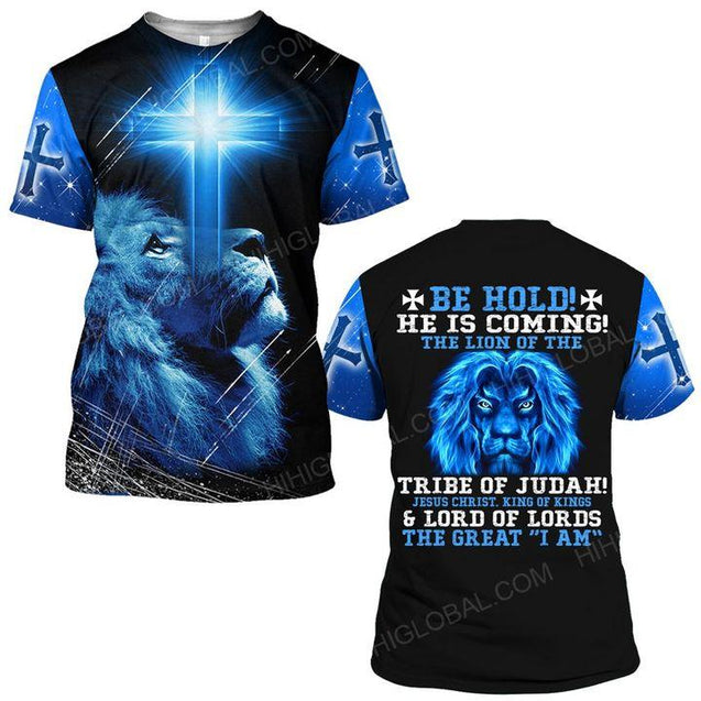 BE HOLD HE IS COMING THE LION OF THE TRIBE OF JUDAH JESUS CHRIST KING OF KINGS-Apparel-HP Arts-T-Shirt-S-Vibe Cosy™