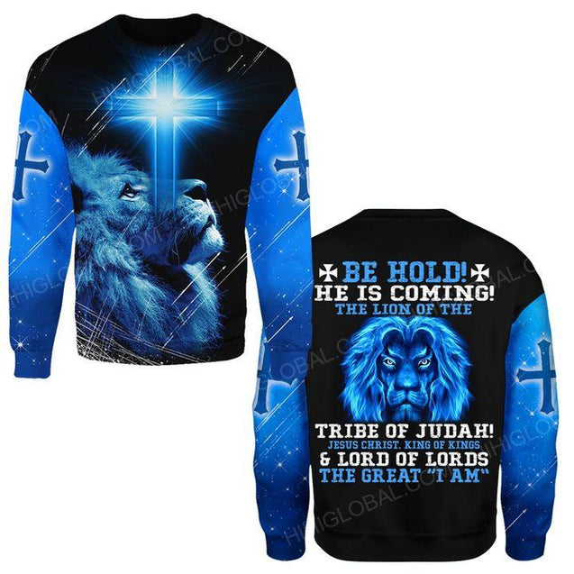 BE HOLD HE IS COMING THE LION OF THE TRIBE OF JUDAH JESUS CHRIST KING OF KINGS-Apparel-HP Arts-Sweatshirt-S-Vibe Cosy™