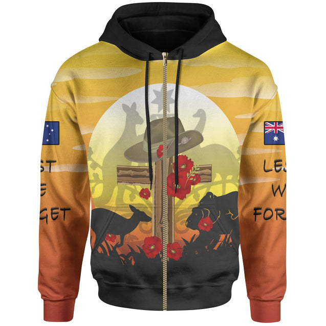 Australia Hoodie - Anzac Day Hoodie Dawn Service NNKANZ2-Apparel-PL8386-Zipped Hoodie-S-Vibe Cosy™