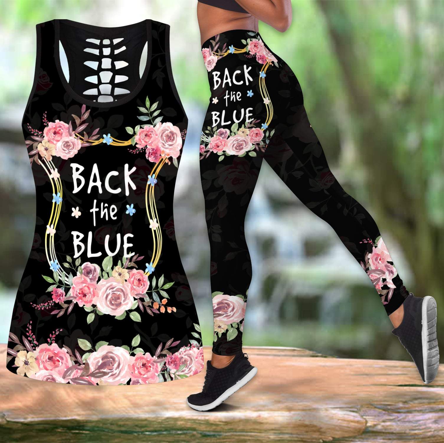 Back The Bue Combo Tank Top + Legging QB07042001-Apparel-TA-S-S-Vibe Cosy™