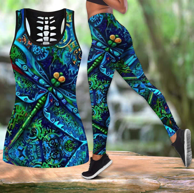 Beautiful Blue Dragonfly Combo Tank + Legging DQB07292003-Apparel-TA-S-S-Vibe Cosy™