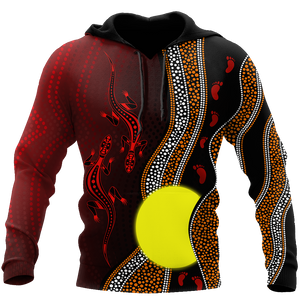 Aboriginal Flag Lizard Dot Painting Style 3D Hoodie Shirt For Men And Women