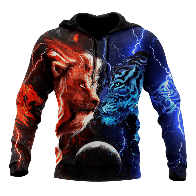 Tiger vs Lion Galaxy Thunder Over Printed Shirt For Men and Women