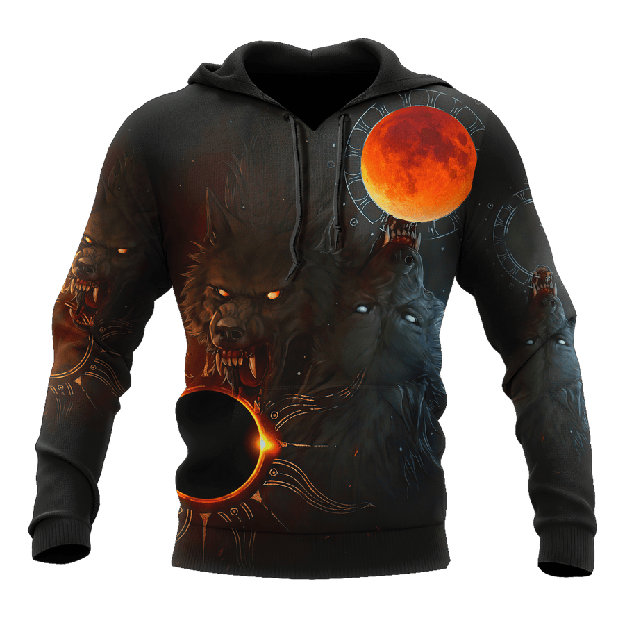 All Over Printed Wolf And Sun Hoodie MEI