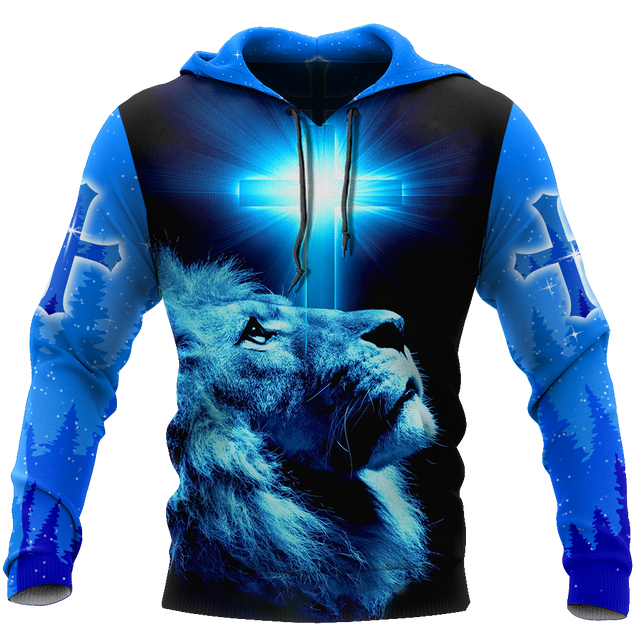 Way Maker Miracle Worker Promise Keeper Light In The Darkness Blue Lion All Over Printed Shirt - Amaze Style™-Apparel