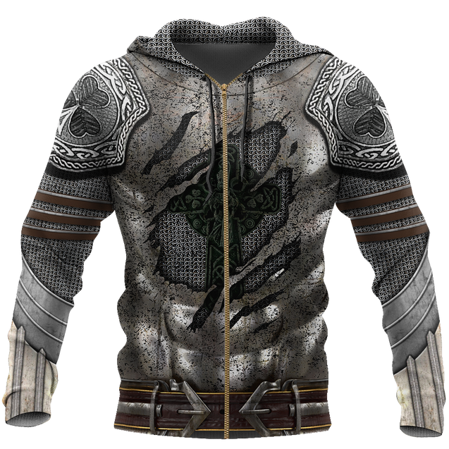 Irish Armor Knight Warrior Chainmail 3D All Over Printed Shirts For Men and Women AM050302-Apparel-TT-Zipped Hoodie-S-Vibe Cosy™