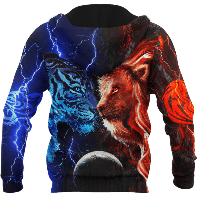 Tiger vs Lion Galaxy Thunder Over Printed Shirt For Men and Women