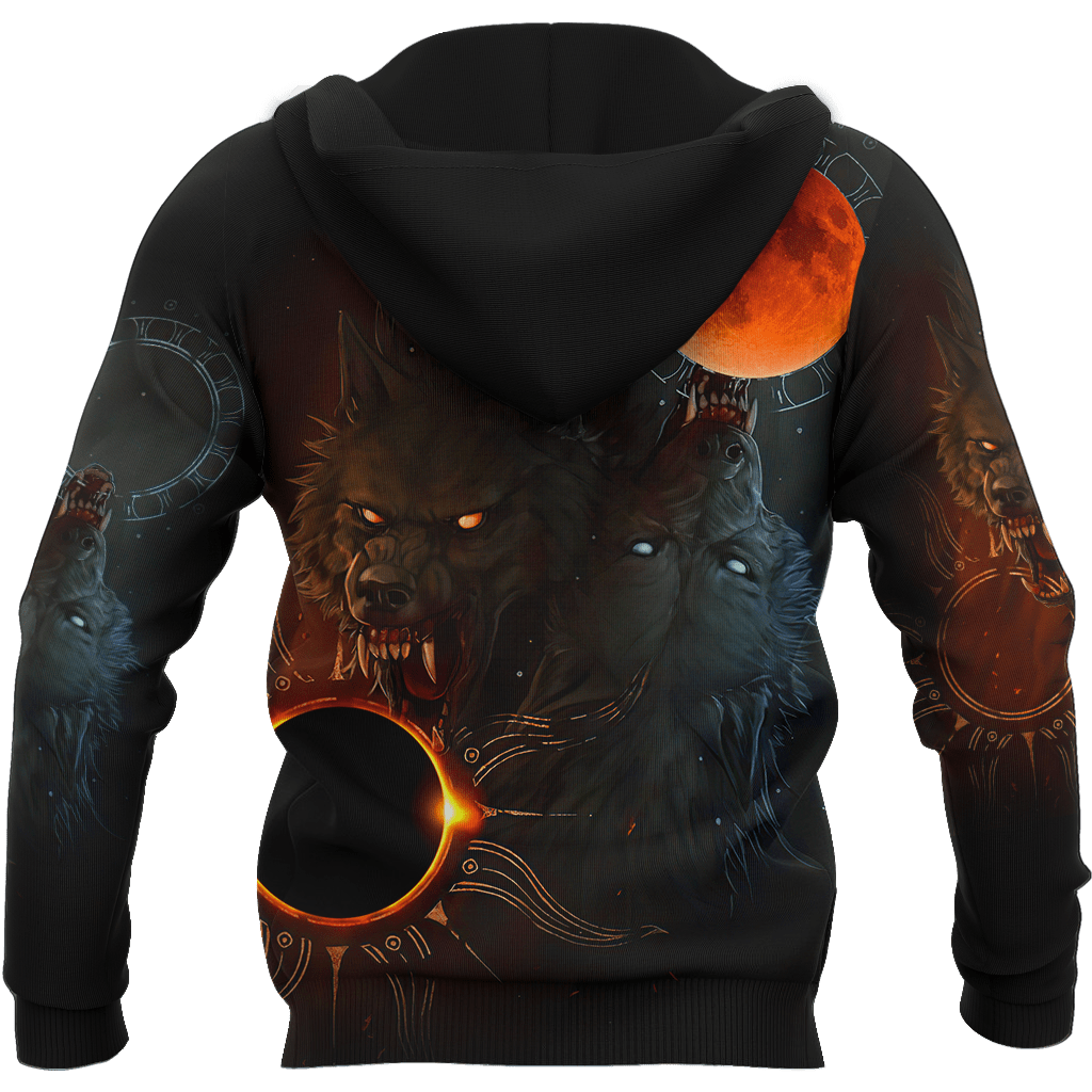 All Over Printed Wolf And Sun Hoodie MEI