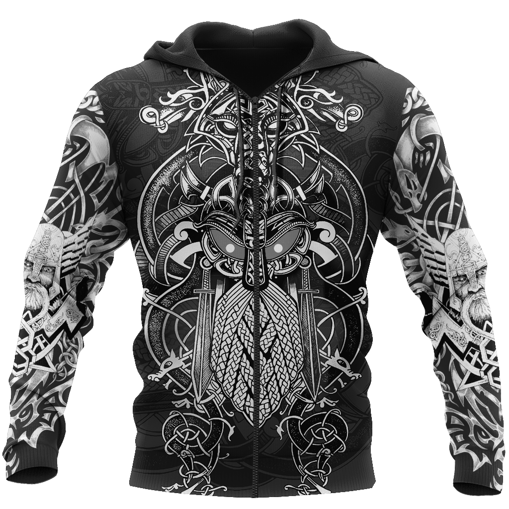 Odin Viking Tattoo Style Pullover-Apparel-HP Arts-Zipped Hoodie-S-Vibe Cosy™