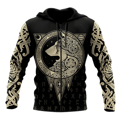 All Over Printed Viking Wolf Hoodie AM092055-MEI