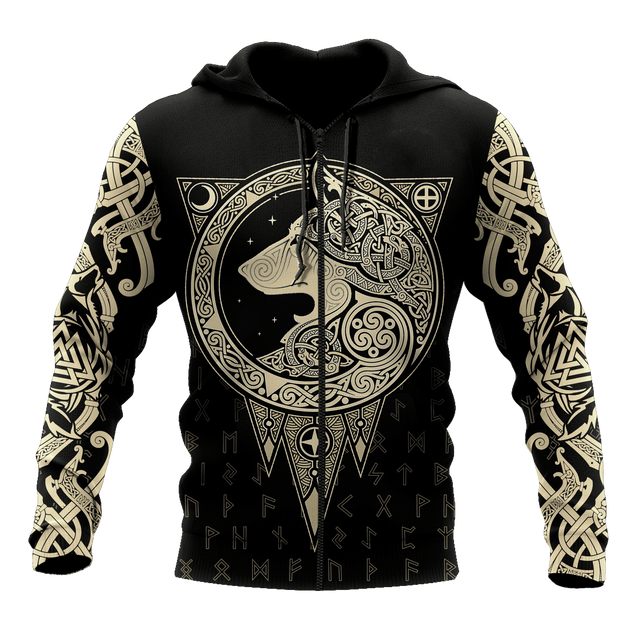 All Over Printed Viking Wolf Hoodie AM092055-MEI