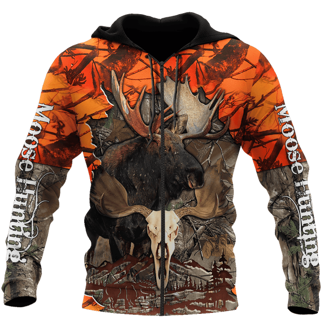 Hunting Moose Orange Camo 3D All Over Print Hoodie AM092025