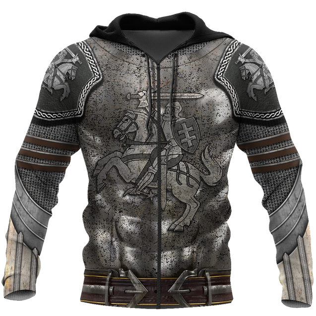 Lithuania Armor Knight Warrior Chainmail 3D All Over Printed Shirts For Men and Women AM120302-Apparel-TT-Zipped Hoodie-S-Vibe Cosy™