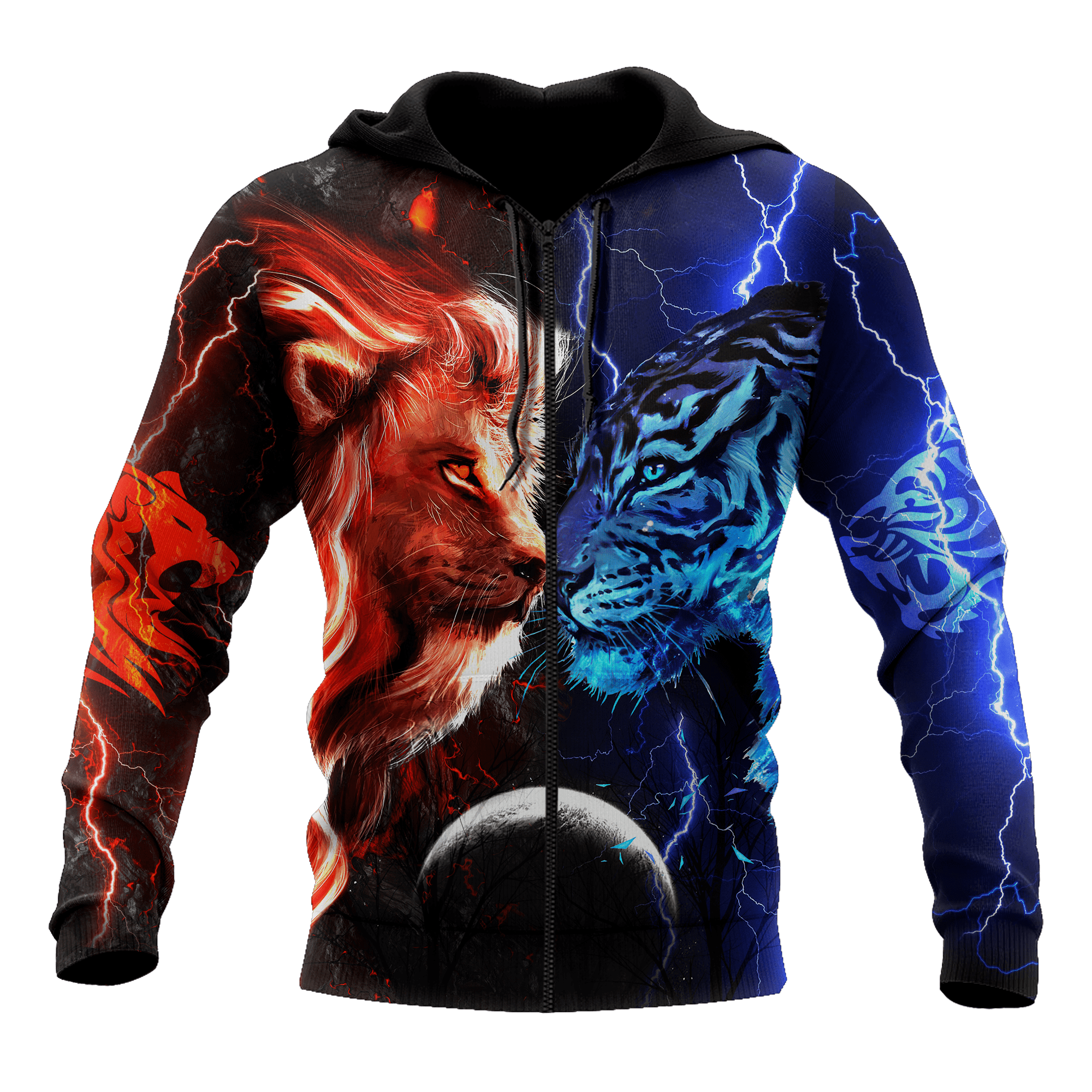 Tiger vs Lion Galaxy Thunder Over Printed Shirt For Men and Women