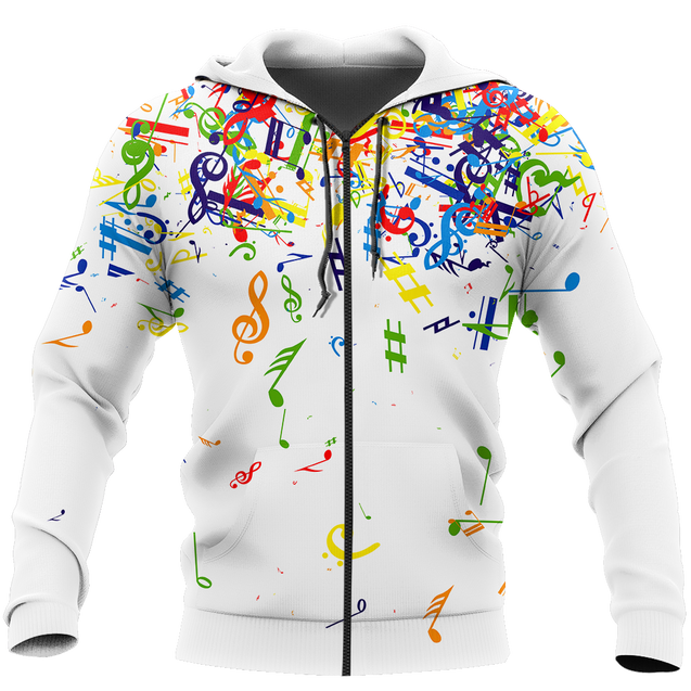 Colorful Music Notes White Version 3D All Over Printes-Apparel-HP Arts-Zipped Hoodie-S-Vibe Cosy™