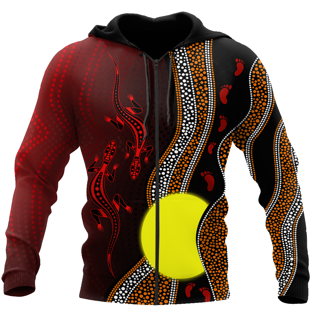 Aboriginal Flag Lizard Dot Painting Style 3D Hoodie Shirt For Men And Women
