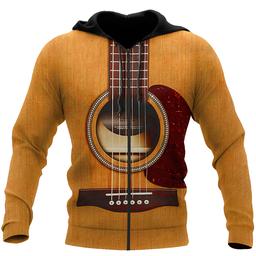 Wooden Guitar 3D All Over Printes-Apparel-HP Arts-Zipped Hoodie-S-Vibe Cosy™
