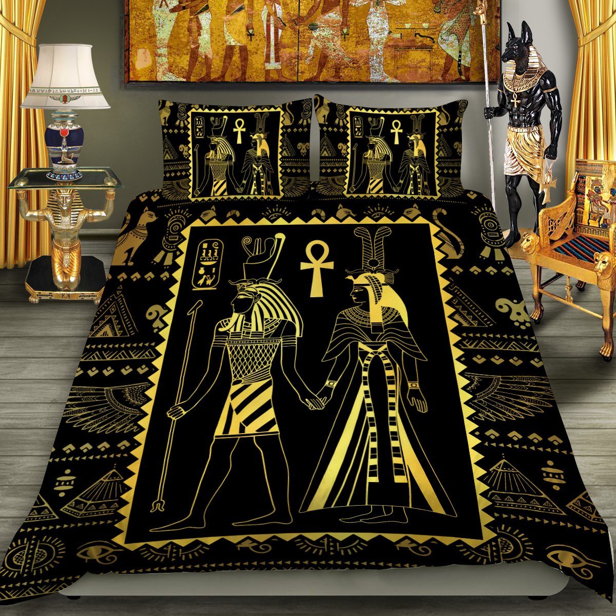 Ancient Egyptian Gods Black Bedding set