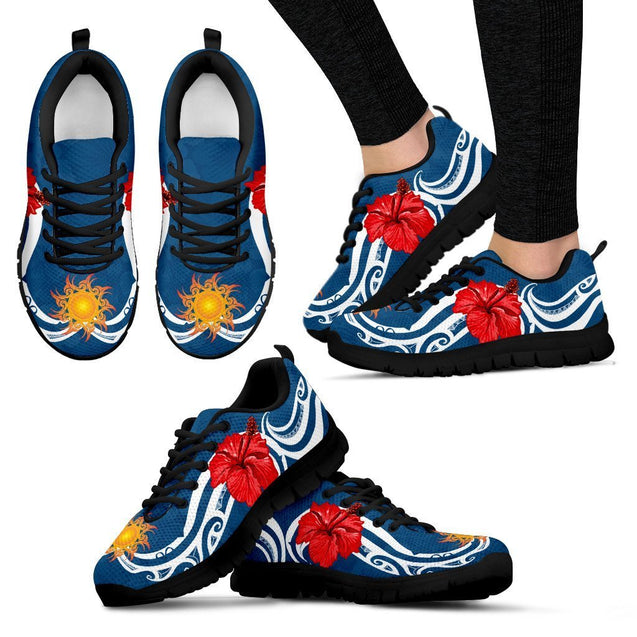 Hibiscus And Sun Sneakers - AH-SNEAKERS-Alohawaii-Women's Sneakers-US5 (EU35)-Black-Vibe Cosy™
