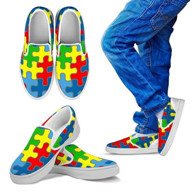 Autism Awareness Kid's Slip Ons (White)-6teenth World™-Kid's Slip Ons-11 CHILD (EU28)-Vibe Cosy™