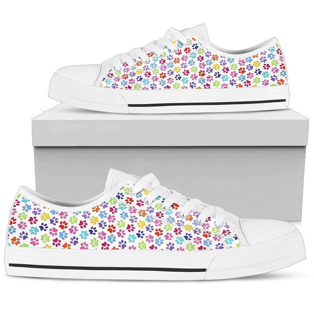 Painted Paw Print White Low Top Sneaker-6teenth World™-Women's Low Top Shoe-US5.5 (EU36)-Vibe Cosy™