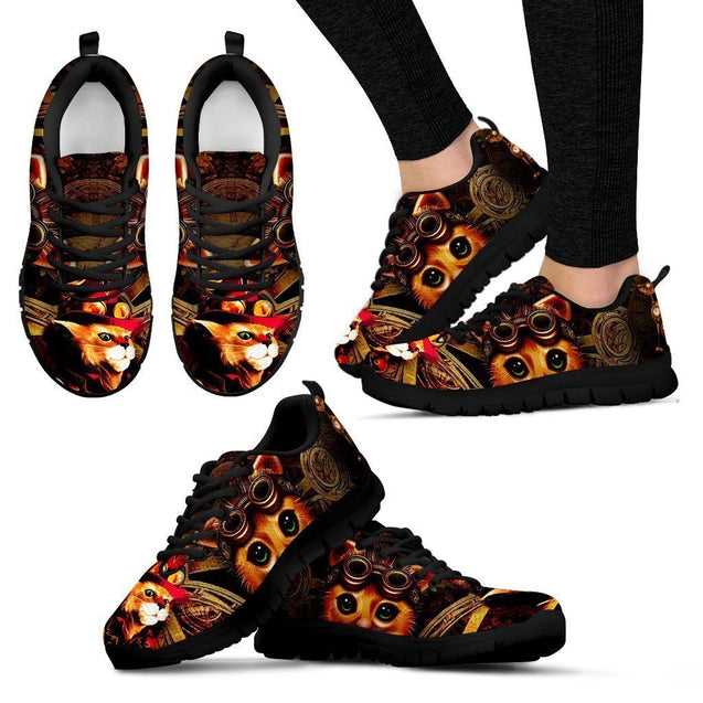Custom Hand Made Steam Punk Cat Women's Sneakers-6teenth World™-Women's Sneakers-US5 (EU35)-Vibe Cosy™
