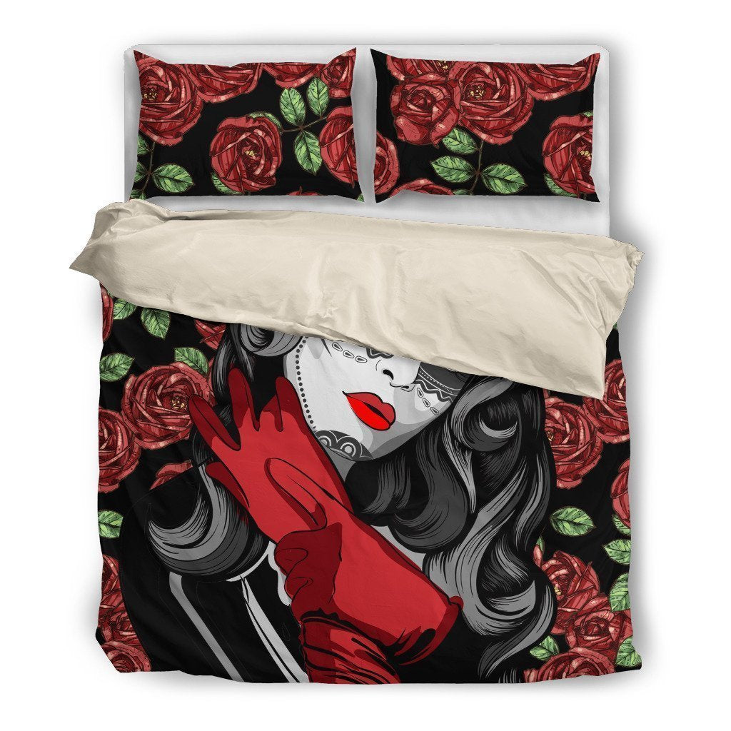 Roses and Skull GIrl-6teenth World™-Bedding Set-Twin-Vibe Cosy™