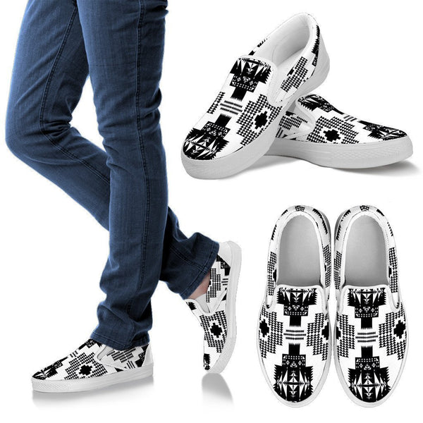 Seven Tribes White and Black Men's Slip Ons - Vibe Cosy™