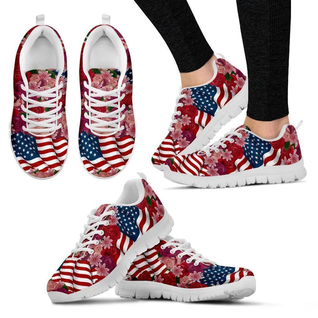 Florist & USA Flag Women's Sneakers-6teenth World™-Women's Sneakers-US5 (EU35)-Vibe Cosy™