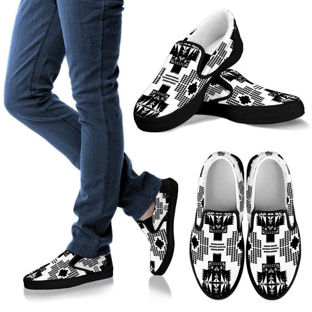 Seven Tribes White and Black Men's Slip Ons-6teenth World™-Kid's Sneakers-US8 (EU40)-Vibe Cosy™