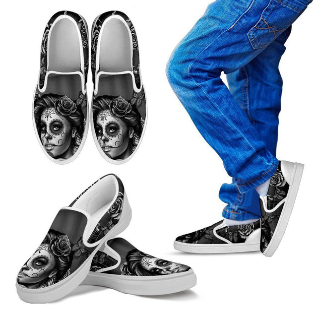 Kid's Slip Ons Calavera Gray (White Soles)-6teenth World™-Kid's Slip Ons-11 CHILD (EU28)-Vibe Cosy™
