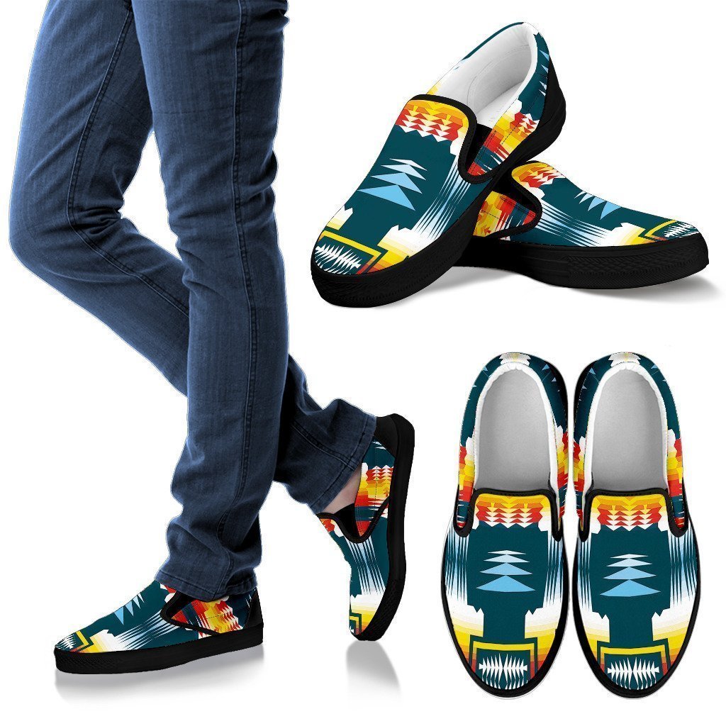 Sage Fire and Turquoise on White Men's Slip Ons-6teenth World™-Kid's Sneakers-US8 (EU40)-Vibe Cosy™