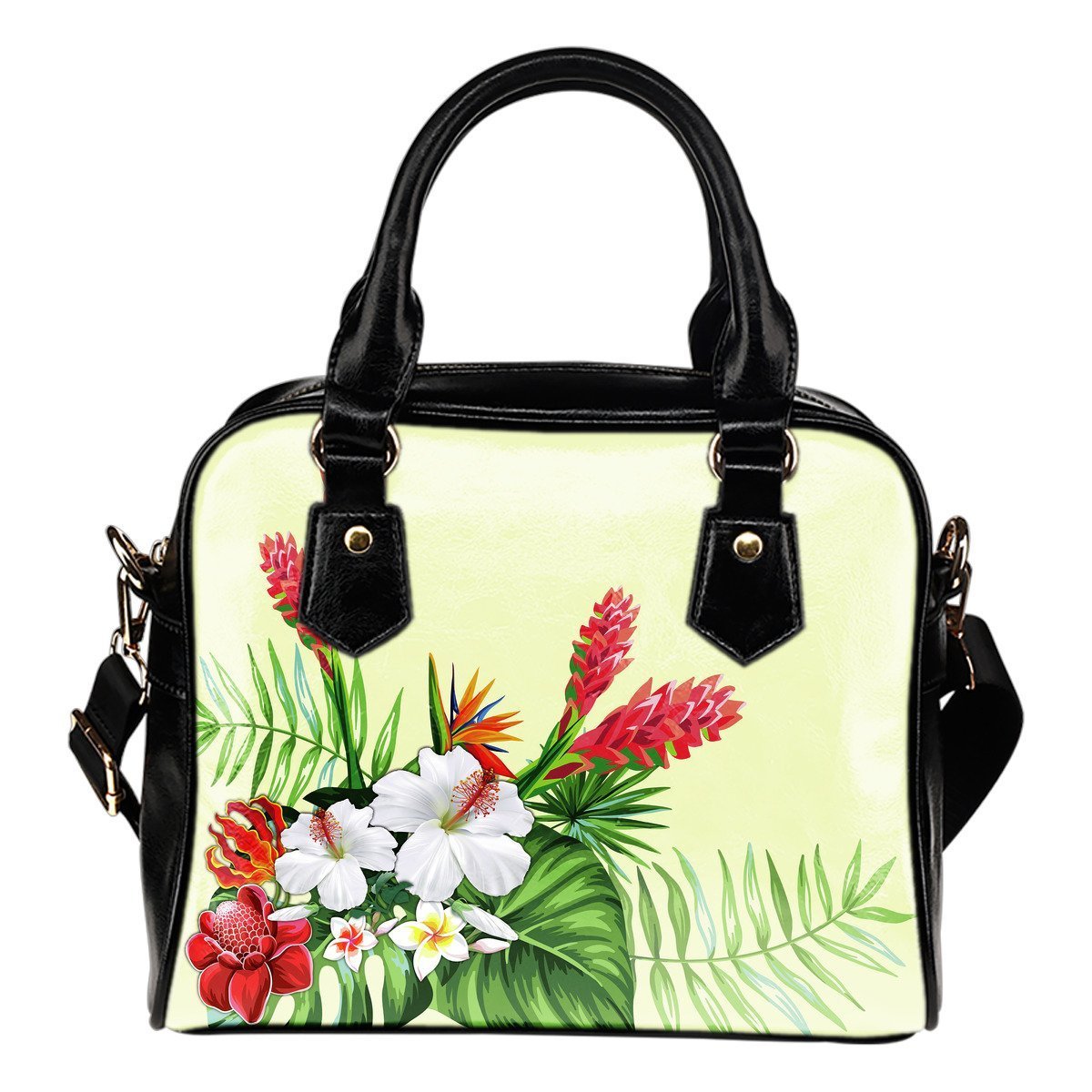 Hibiscus Shoulder Handbag 08 - AH-SHOULDER HANDBAGS-Alohawaii-Shoulder Handbag-Black-PU leather-Vibe Cosy™