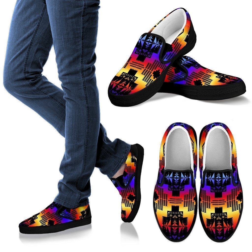 Seven Tribes Black with Sunset Men's Slip Ons-6teenth World™-Kid's Sneakers-US8 (EU40)-Vibe Cosy™