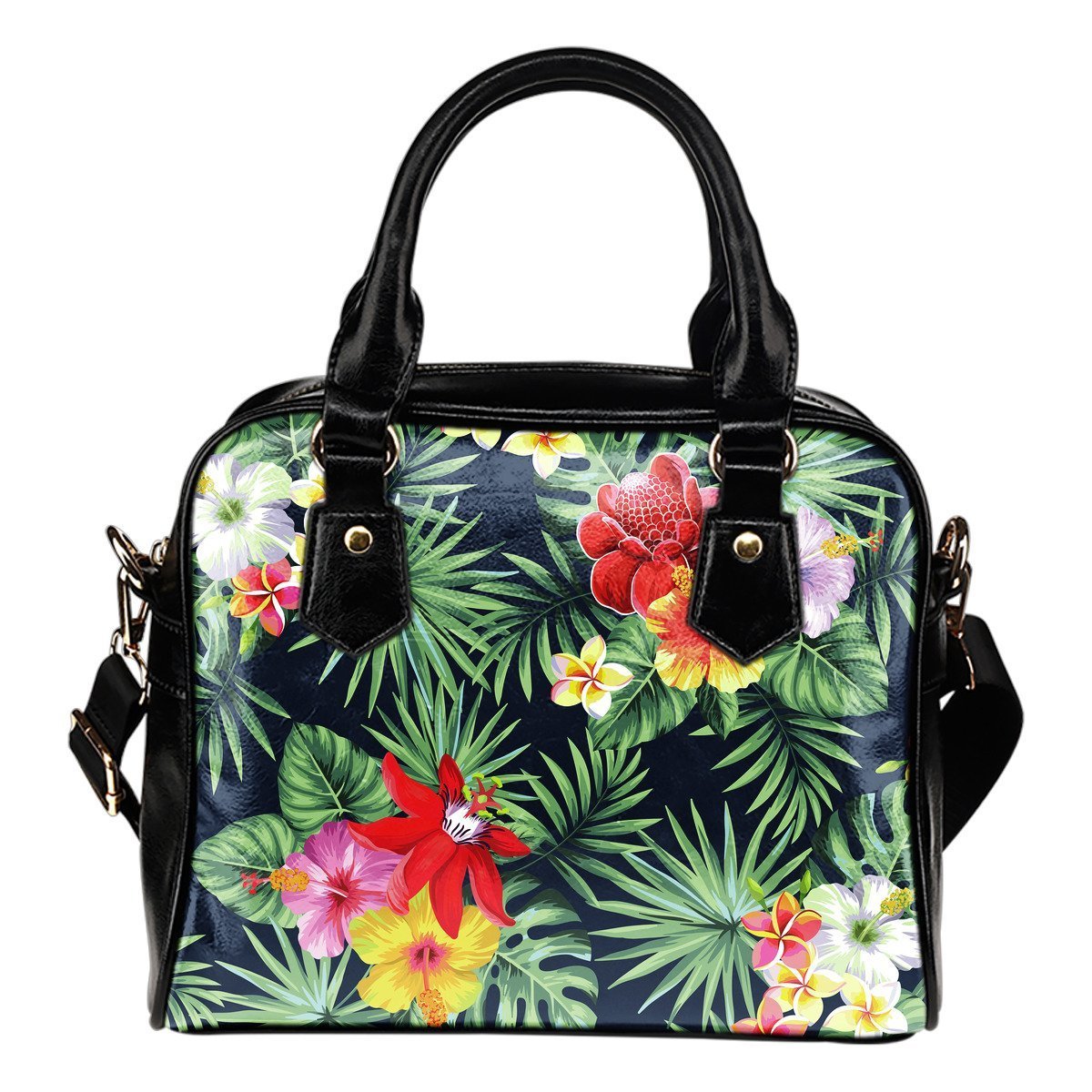 Hibiscus Shoulder Handbag 14 - AH-SHOULDER HANDBAGS-Alohawaii-Shoulder Handbag-Black-PU leather-Vibe Cosy™